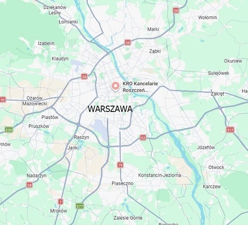 Mapka pokazująca lokalizację Kro Warszawa i kontakt do nich