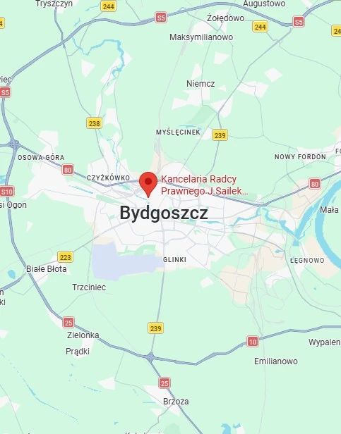 Na zdjęciu widac mapke z zaznaczoną lokalizacją kancelarii Odszkodowania Budgoszcz.