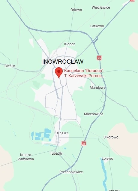 Na zdjęciu widac mapke z zaznaczoną lokalizacją kancelarii Odszkodowania Inowrocław
