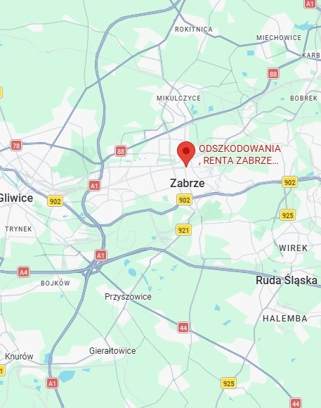 Na zdjęciu pokazano wskazówki dojazdu do firmy - Odszkodowania Zabrze
