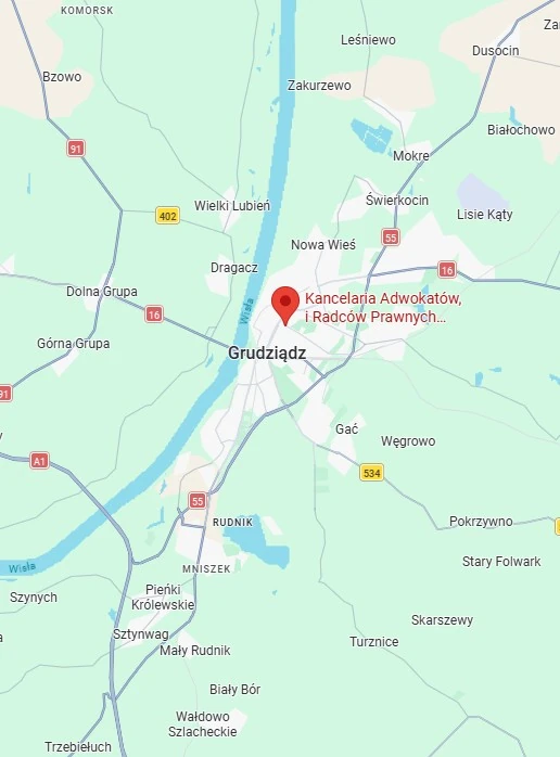 Na zdjęciu widac standardową mapke dojazdu ko kancelarii odszkodowawczej Odszkodowania Grudziądz