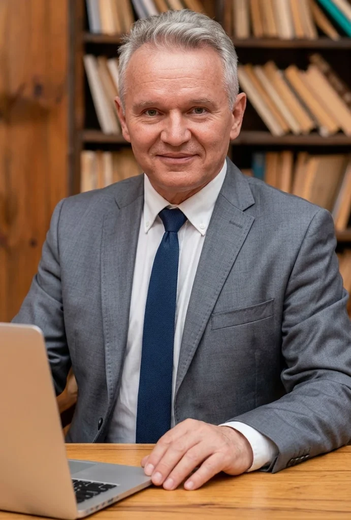 Na zdjęciu widac siedzącego przy laptopie prawnika z Odszkodowania Zgorzelec